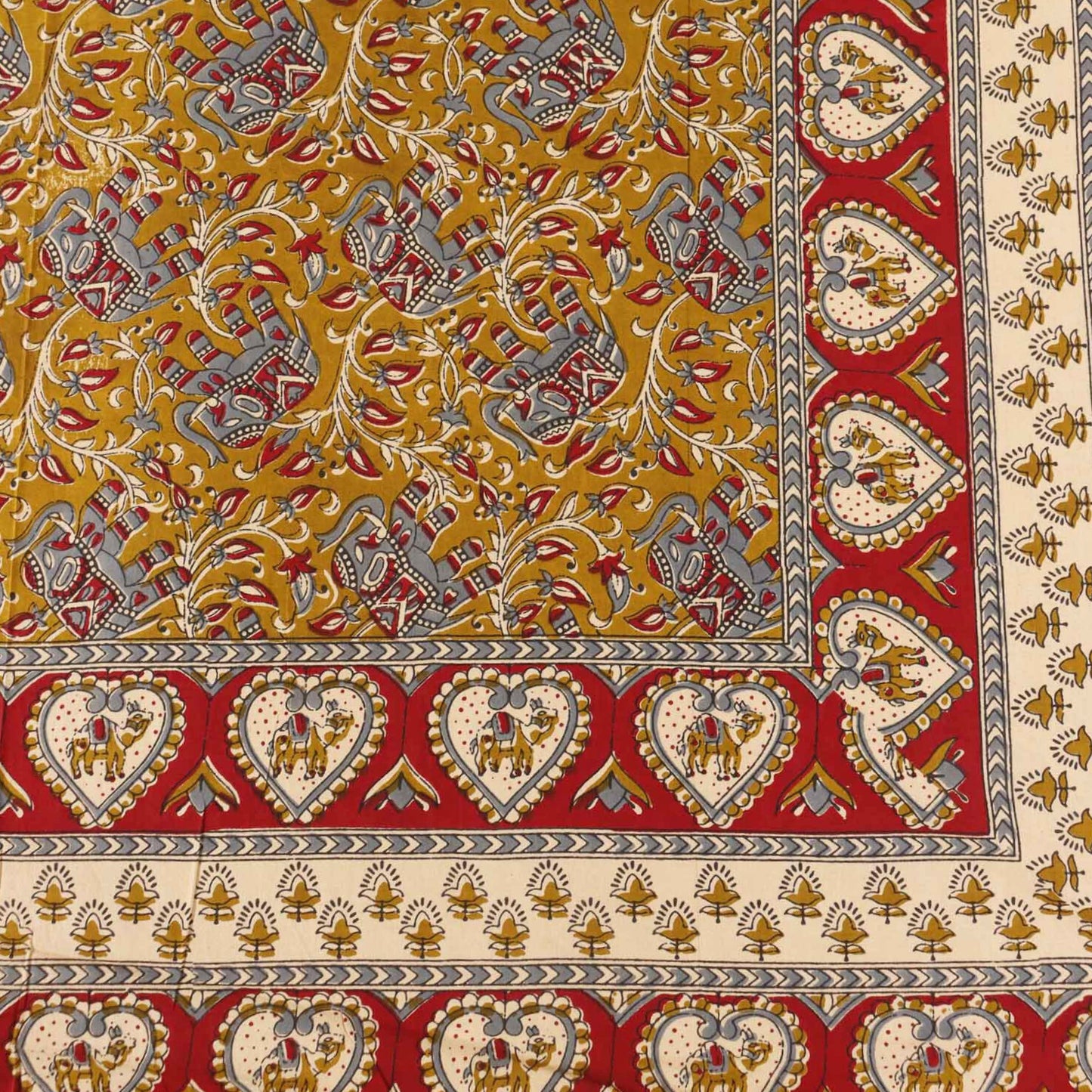 Kalamkari Haathi Mustard - Single Bed Bedsheet (60x90 Inches)