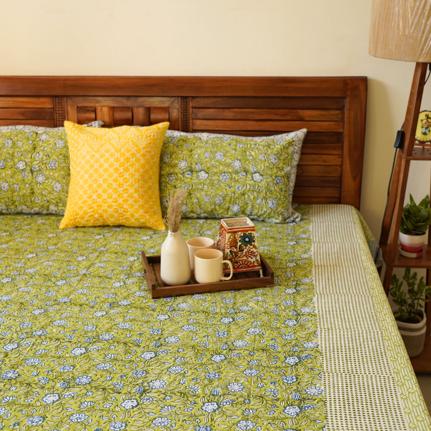 Phulwari Green - Handblock Bedsheet (100x108 Inches)