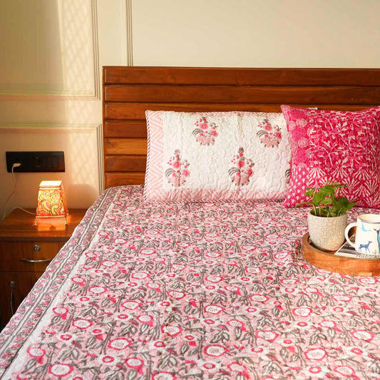 Mallika - Quilted and Reversible Handblock Bedcover I Comforter