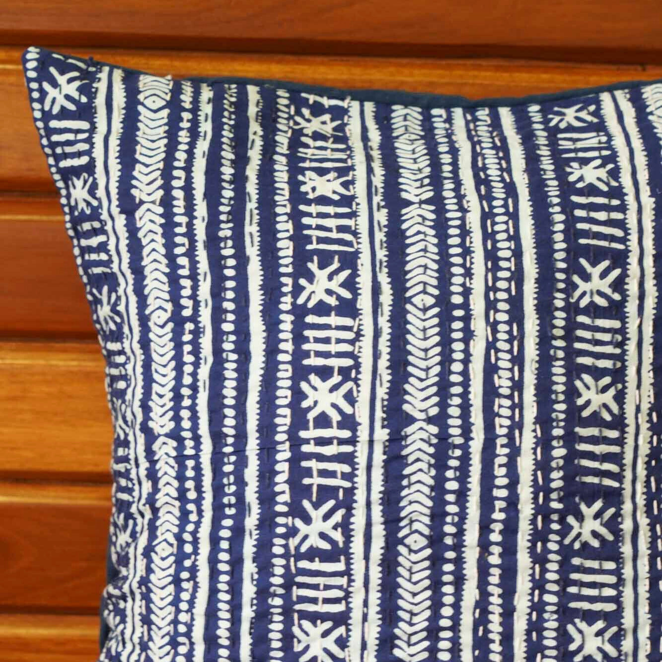 Abstract - Indigo Kantha Stitch Cushion Cover