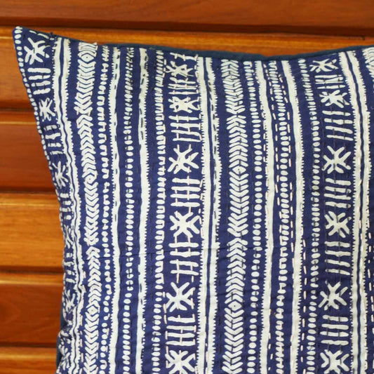 Abstract - Indigo Kantha Stitch Cushion Cover