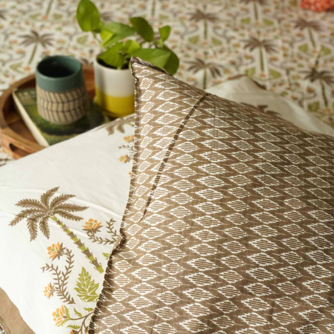 Khajoor - Brown - Flat I Fitted Bedsheet (108x108 Inches)