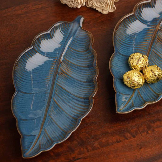 Blue Tropical Leaf Platter