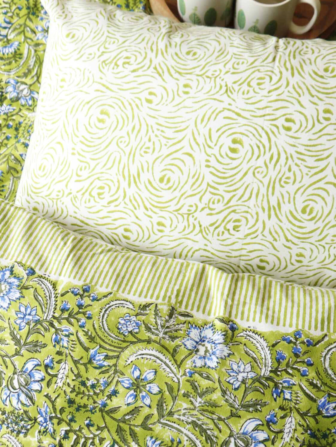 Phulwari Green - Handblock Bedsheet (100x108 Inches)