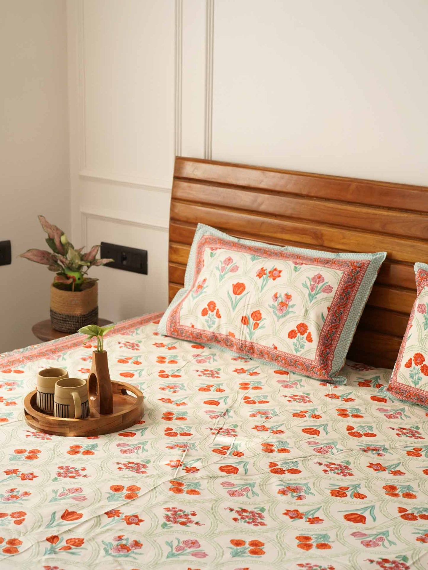Ambarsariya - Red - Flat I Fitted Bedsheet (90x108 Inches)