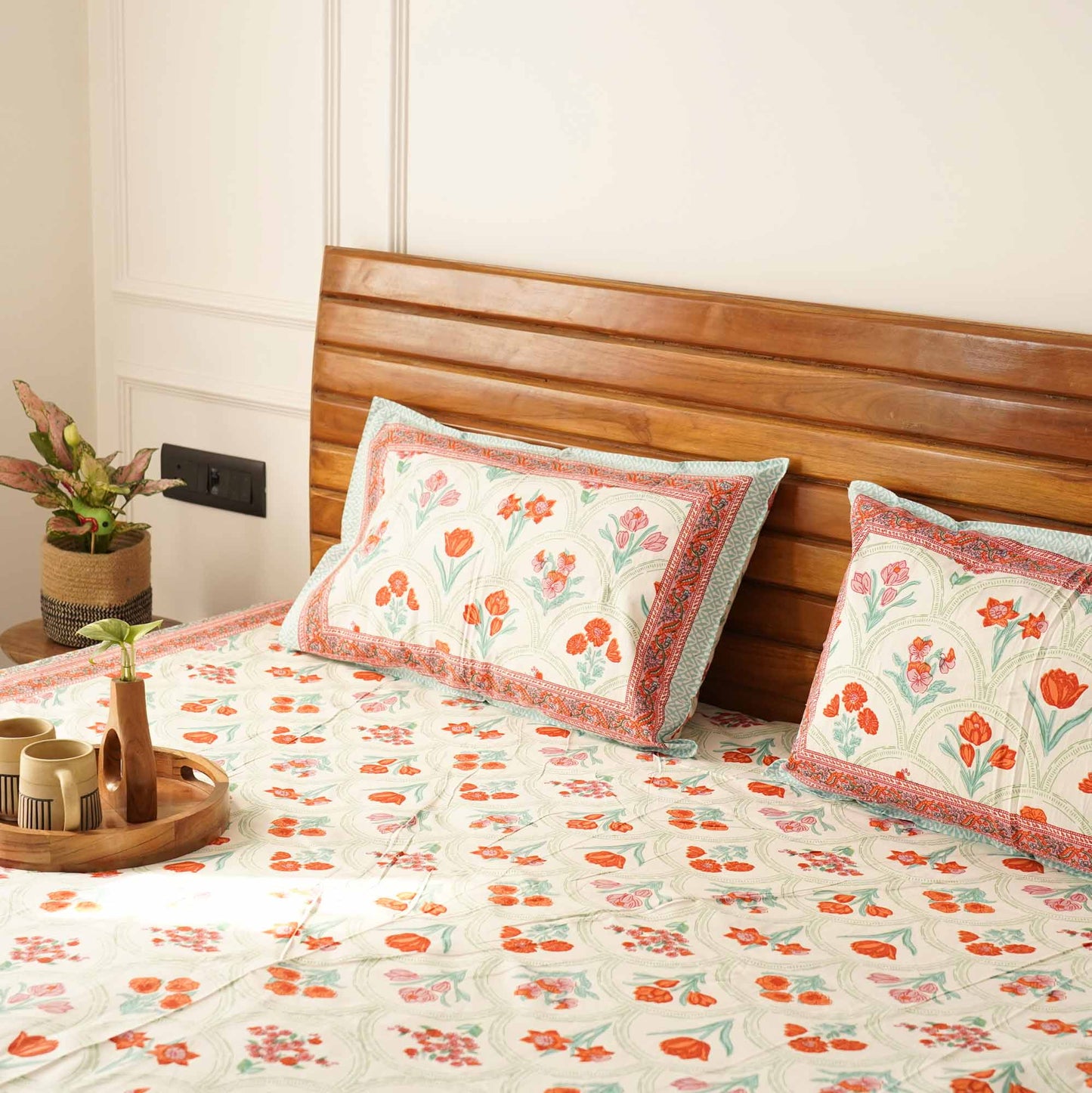 Ambarsariya - Red - Flat I Fitted Bedsheet (90x108 Inches)