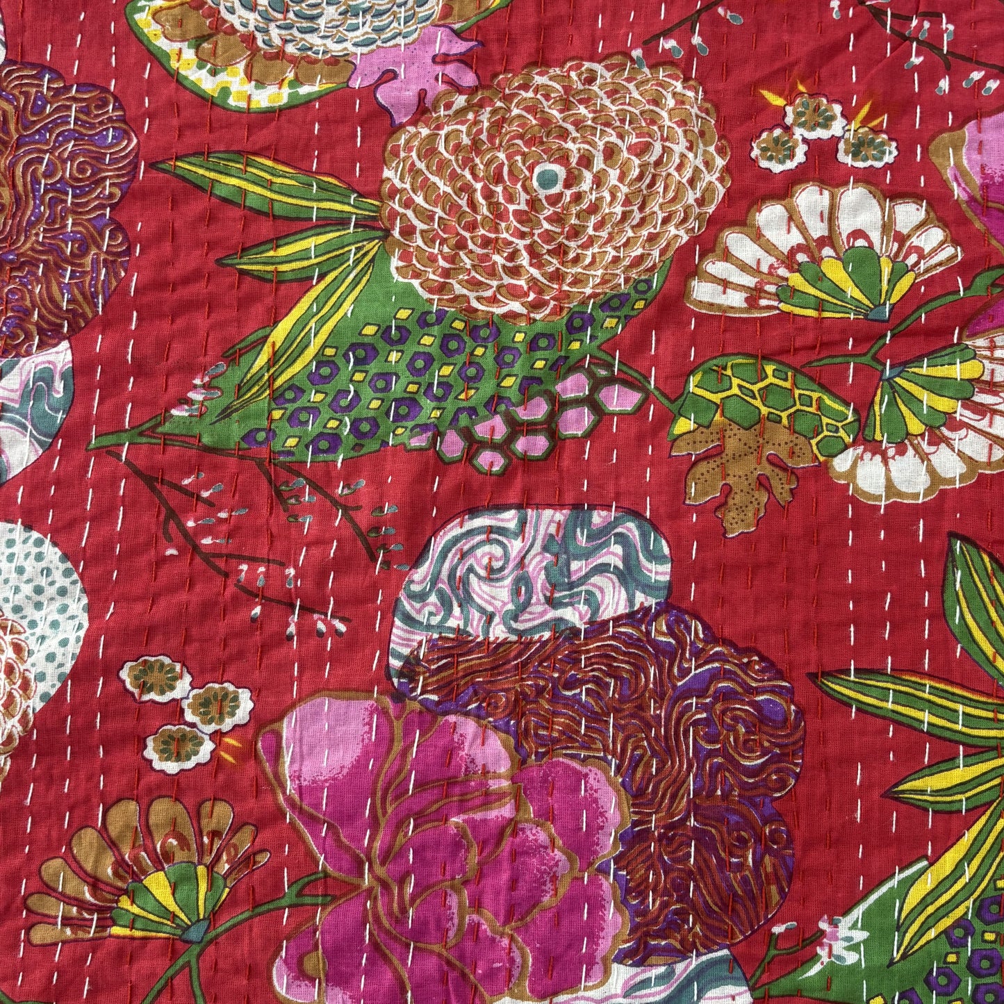 Surkh - Kantha Stitch Bedcover