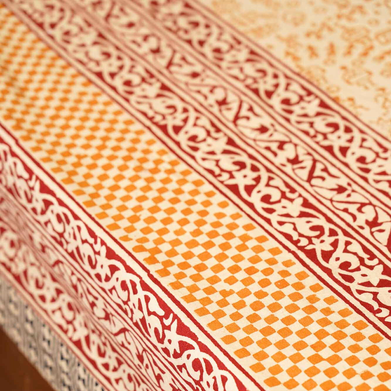 Hand Block Kalamkari Worli Mustard Bedsheet (90x108 Inches)