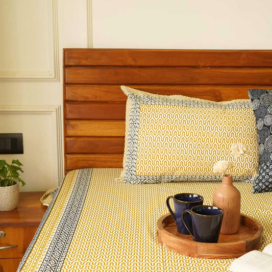 Maze - Mustard – Flat I Fitted Bedsheet (90x108 Inches)
