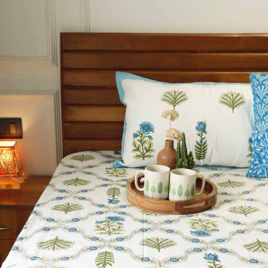 Krisha Blue - Flat I Fitted Bedsheet (100x108 Inches)