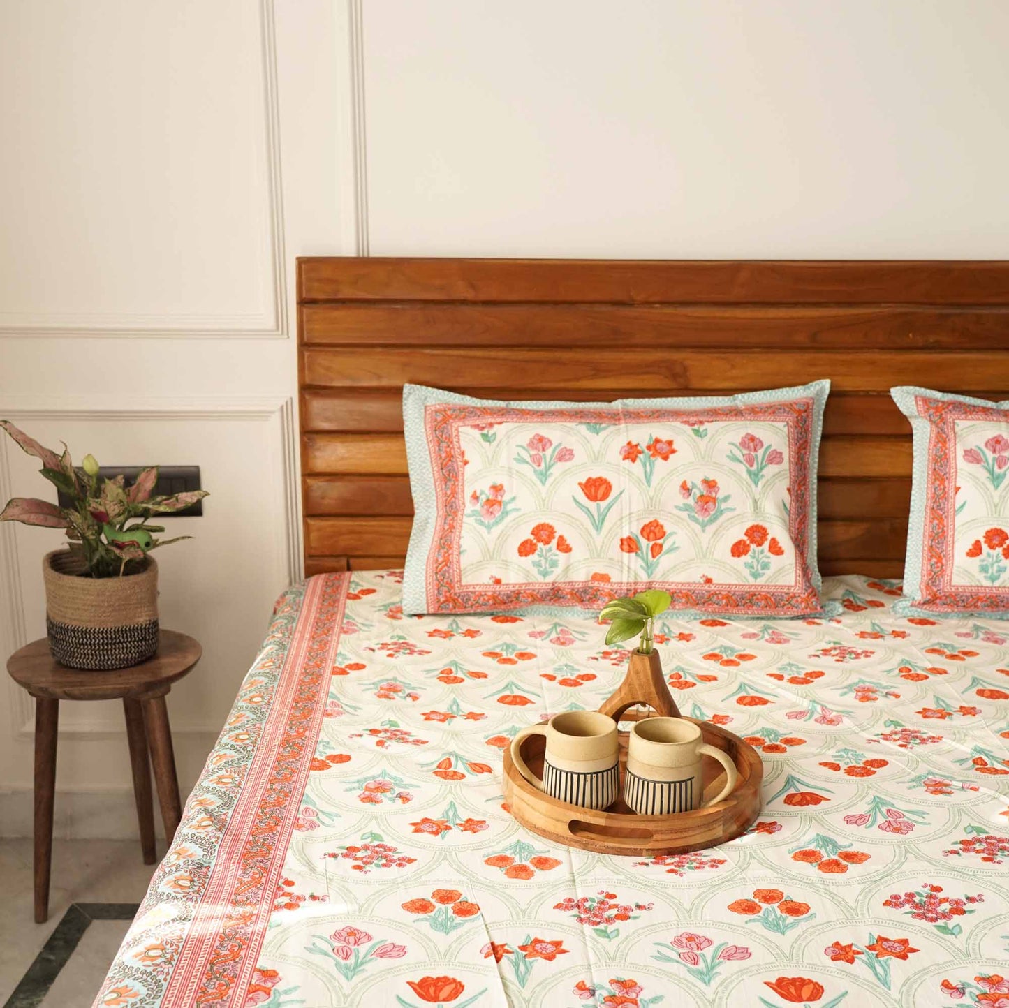 Ambarsariya - Red - Flat I Fitted Bedsheet (90x108 Inches)