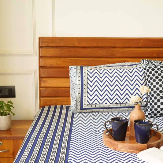Chevron - Blue – Flat I Fitted Bedsheet (90x108 Inches)