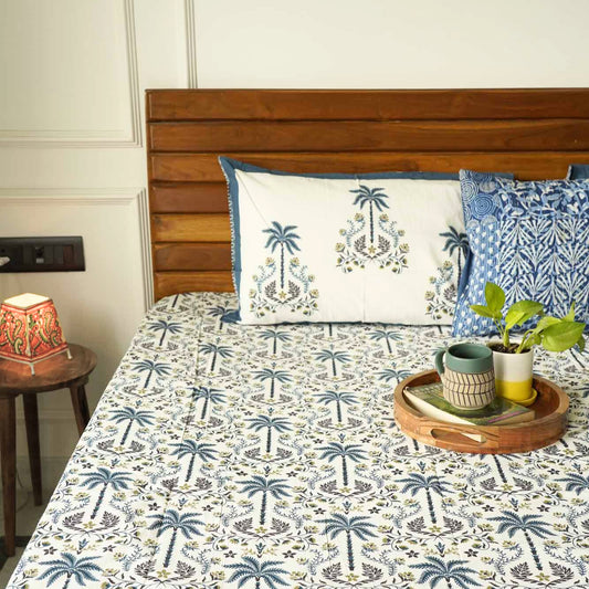 Khajoor - Blue - Flat I Fitted Bedsheet (108x108 Inches)