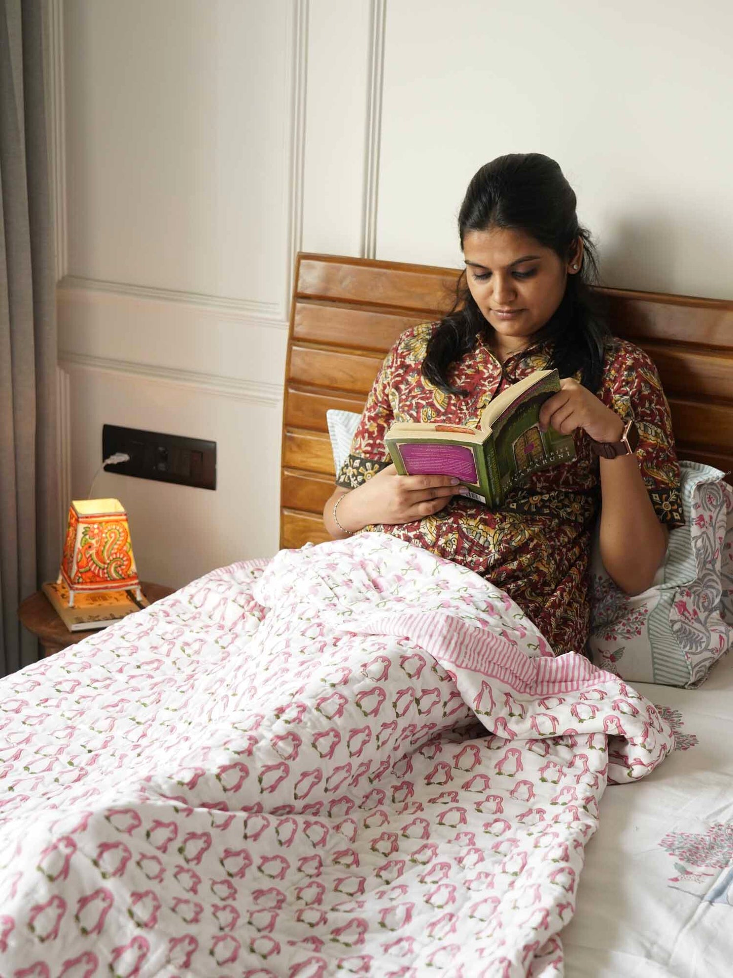 Pink Penguin -  Handblock Razai I Quilt