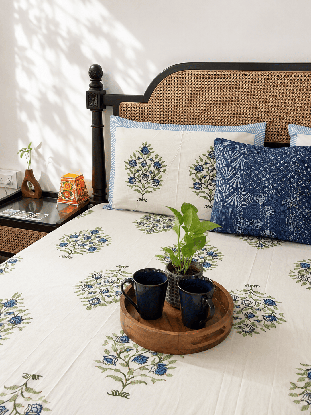 Zareen Blue - Flat I Fitted Bedsheet (108x108 Inches)