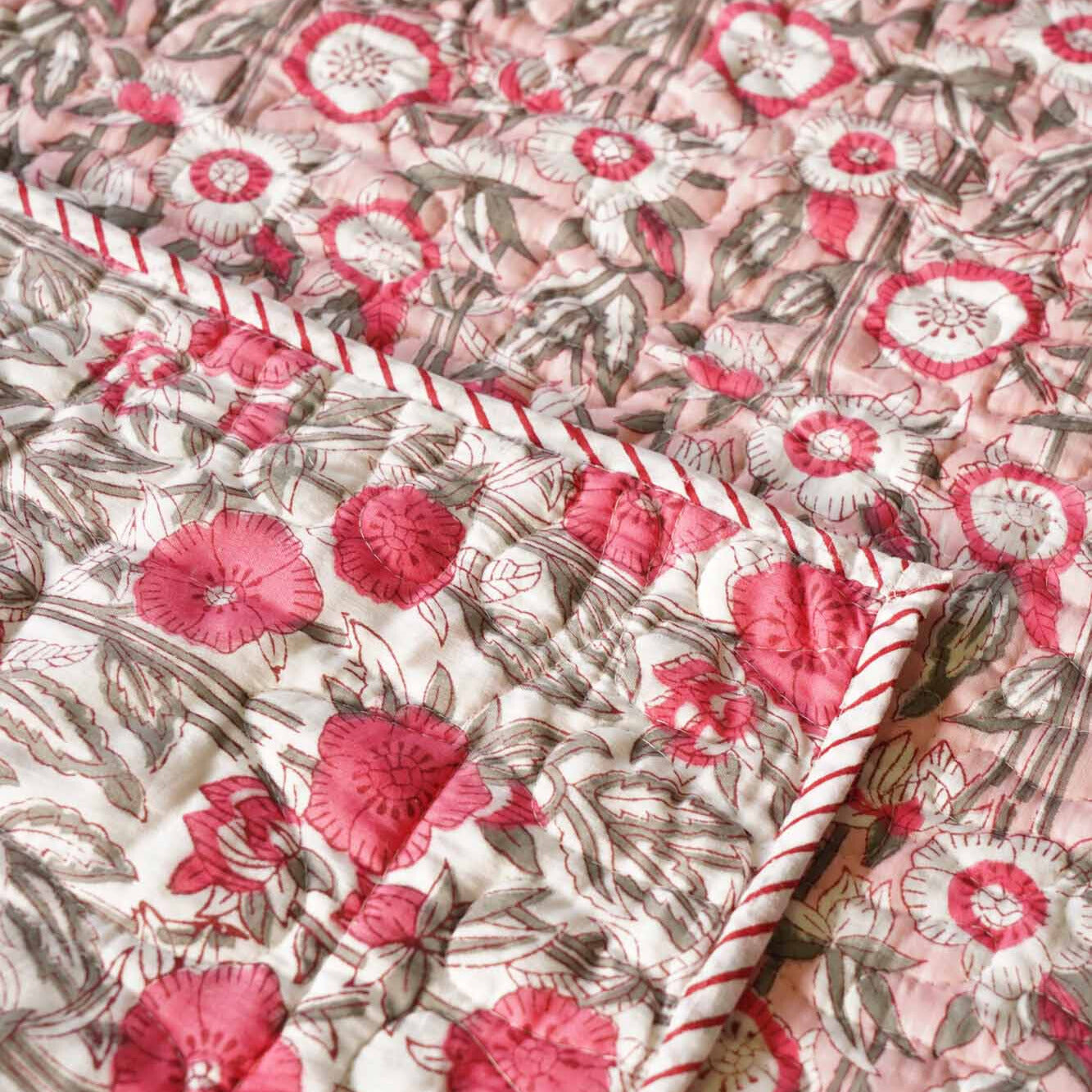 Mallika - Quilted and Reversible Handblock Bedcover I Comforter