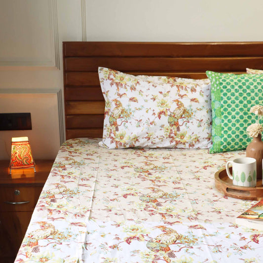 Panchi - Peach Flat I Fitted Bedsheet (108x108 Inches)