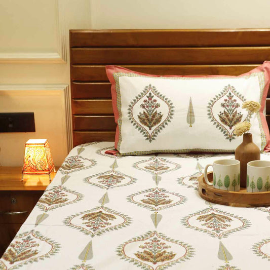 Ujala Peach - Flat I Fitted Bedsheet (100x108 Inches)