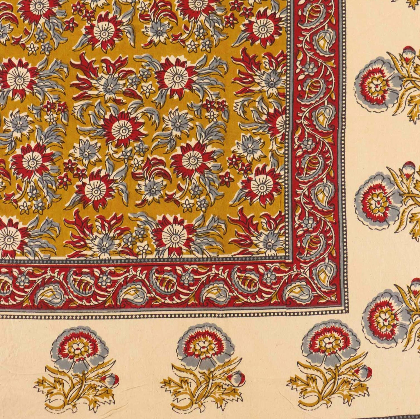 Kalamkari Phool Mustard - Single Bed Bedsheet (60x90 Inches)