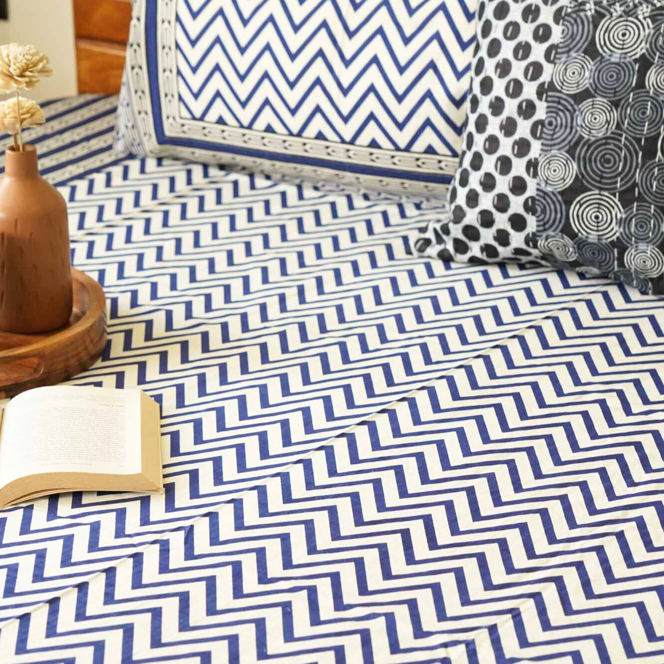 Chevron - Blue – Flat I Fitted Bedsheet (90x108 Inches)