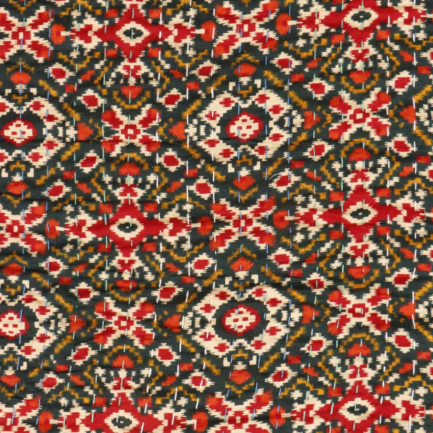 Ikkat Patola - Kantha Stitch Bedcover