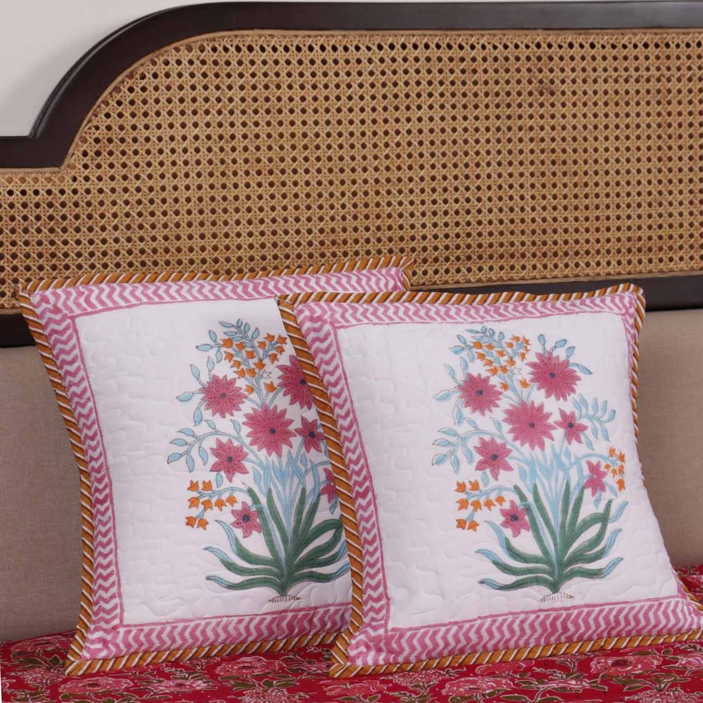 Chandramallika - Quilted Handblock Cushion Cover