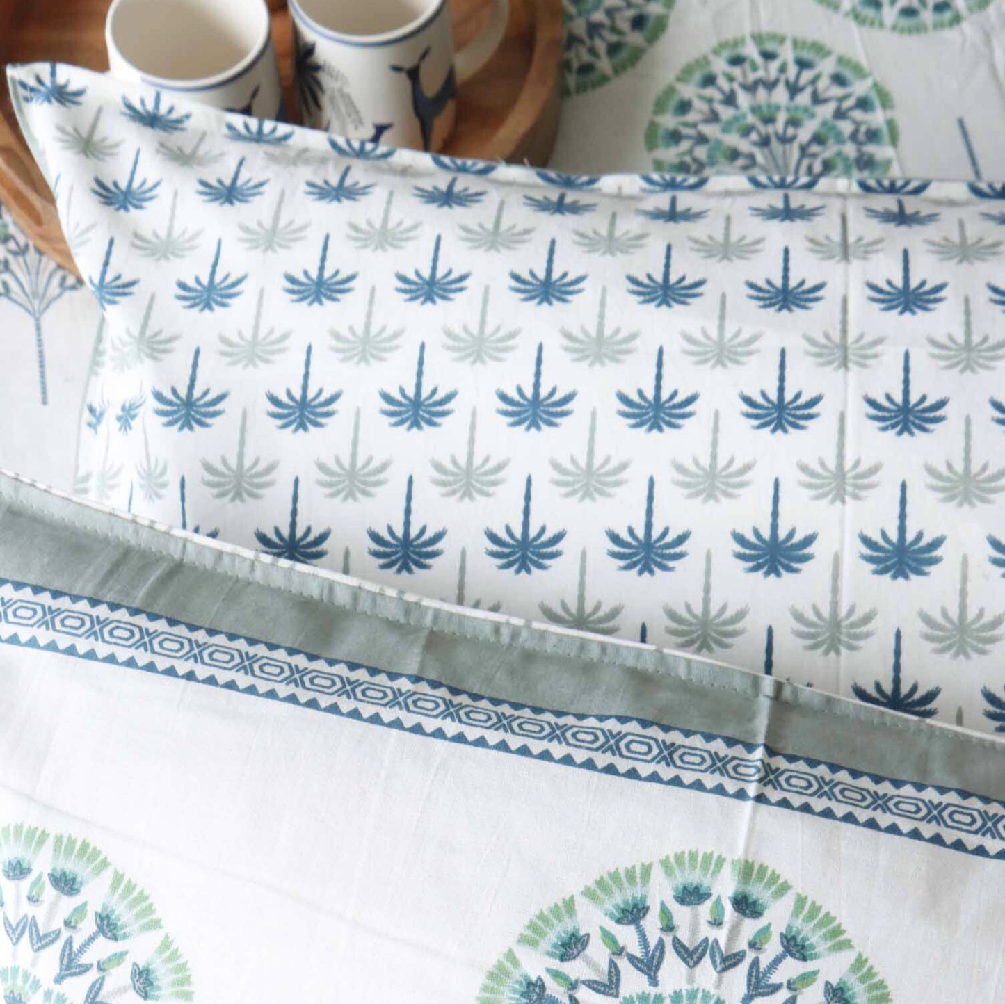 Peacock Green - Flat I Fitted Bedsheet (108x108 Inches)