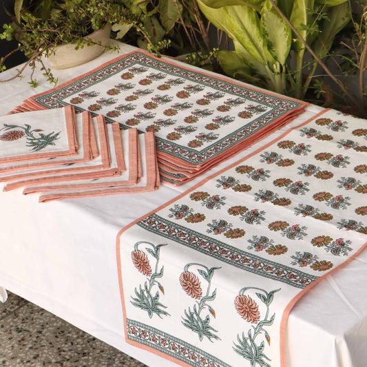 Peach - Table Runner, Table Mats and Napkins