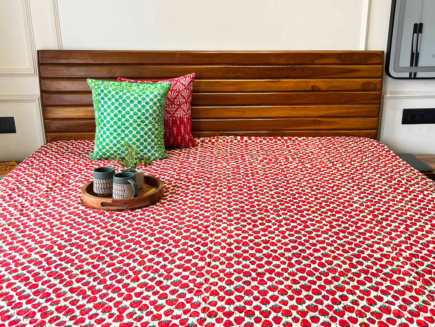 Strawberry - Kantha Stitch Bedcover