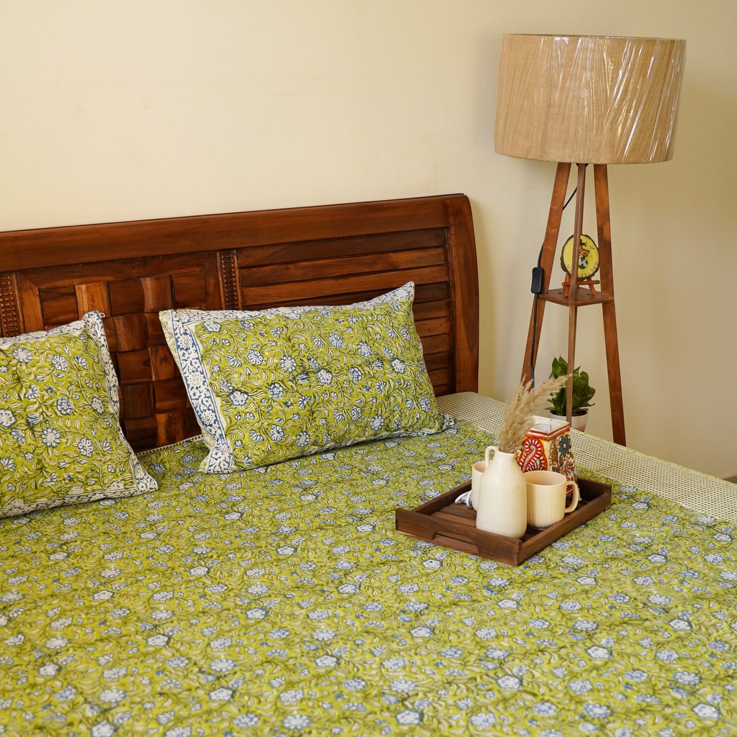 Phulwari Green - Handblock Bedsheet (100x108 Inches)