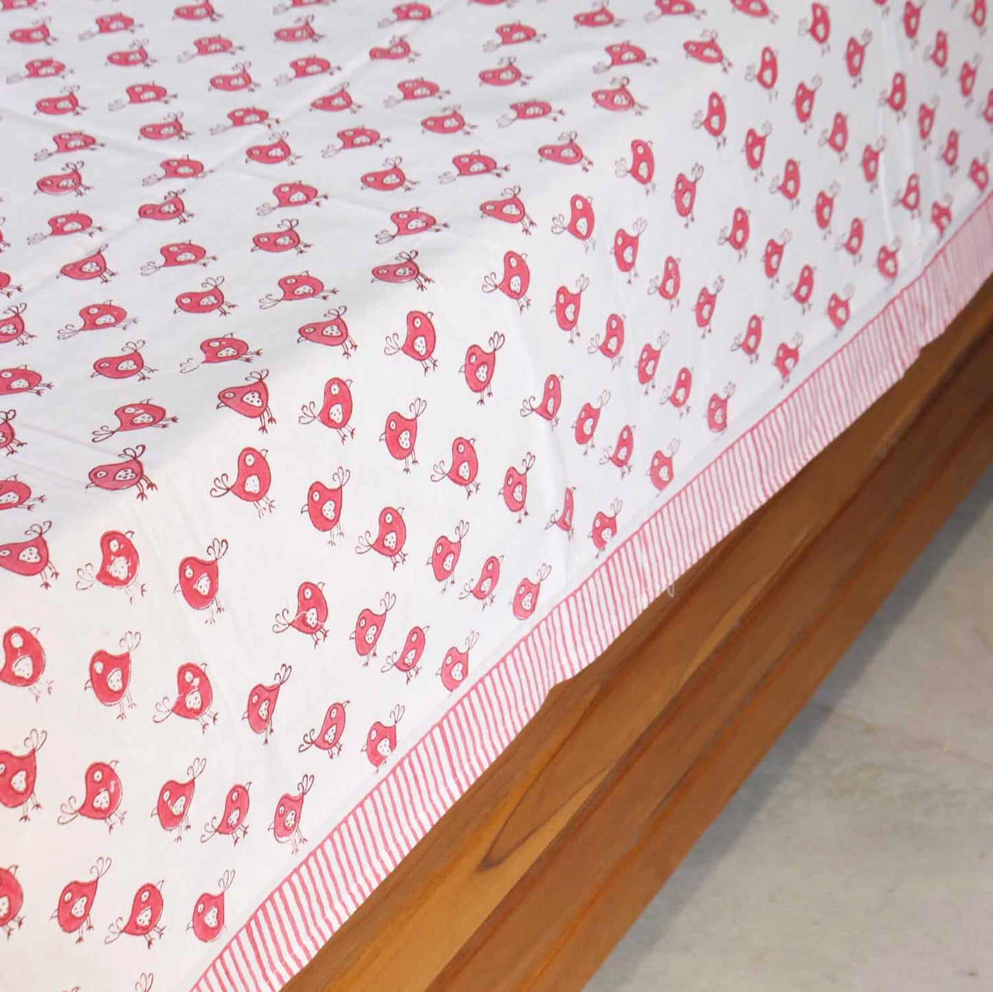 Pink Bird - Handblock Bedsheet (108x108 inches)