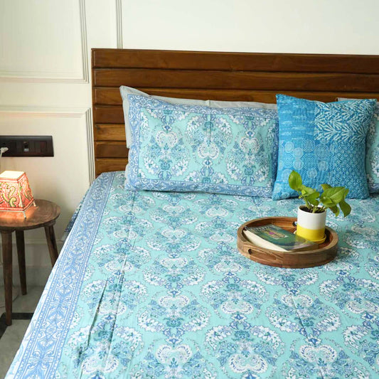 Suzani - Blue - Flat I Fitted Bedsheet (108x108 Inches)