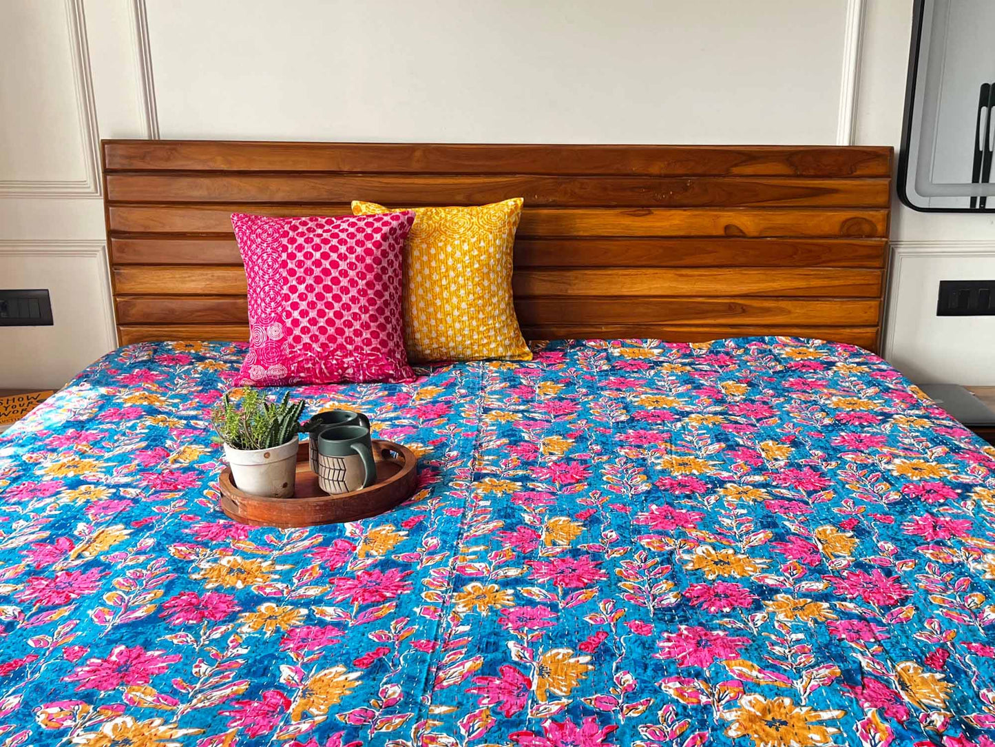 Firozi - Kantha Stitch Bedcover