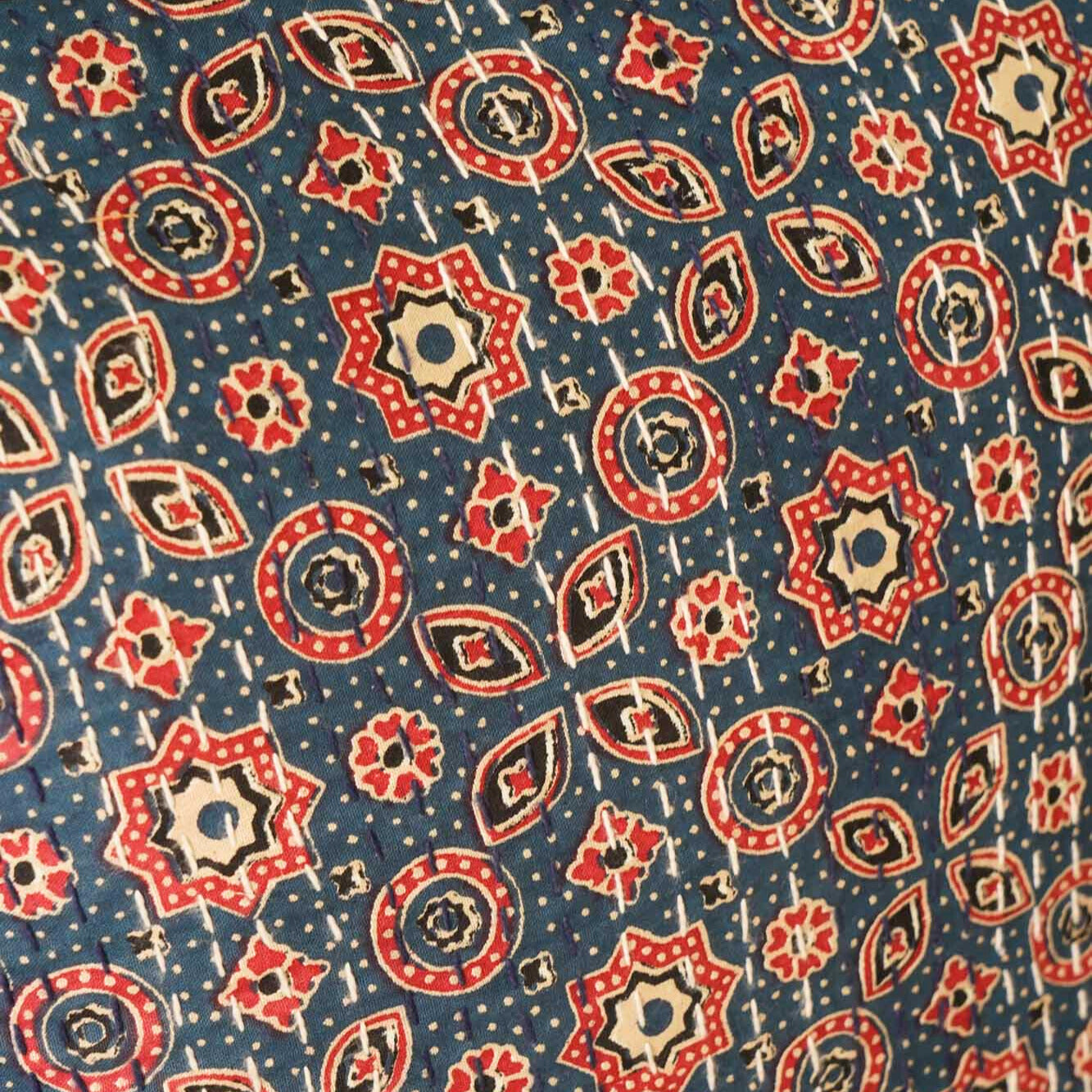 Ajrakh - Violet – Kantha Stitch Cushion Cover