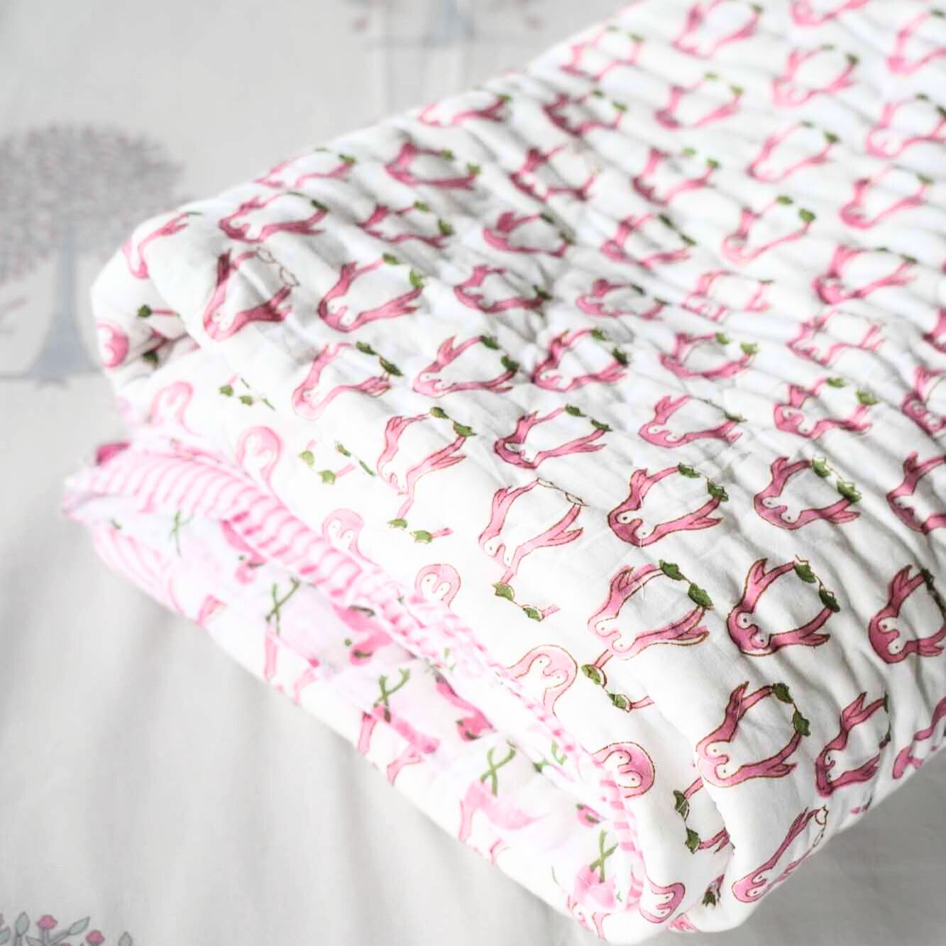 Pink Penguin -  Handblock Razai I Quilt