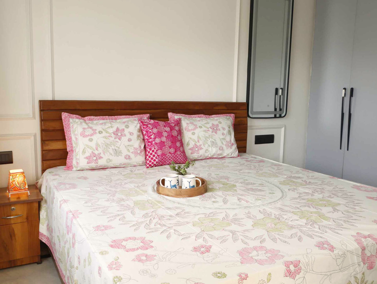 Crayons Pink - Flat I Fitted Bedsheet (108x108 Inches)