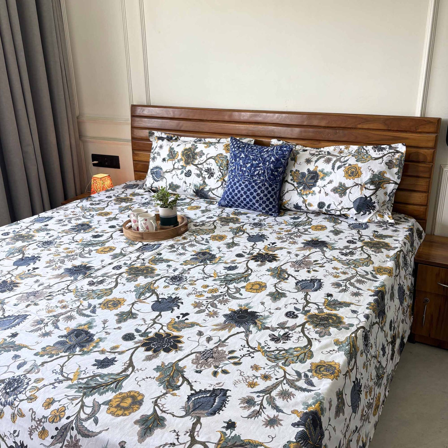 Anokhi Prints - White – Flat I Fitted Bedsheet (108x108 Inches)