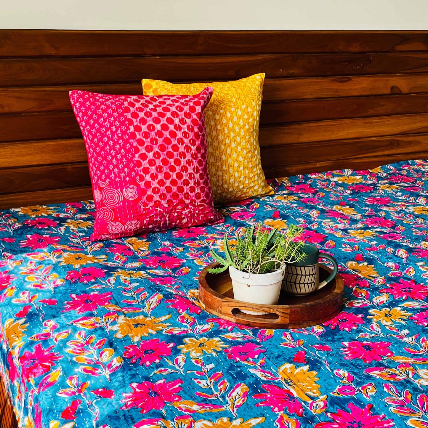 Firozi - Kantha Stitch Bedcover