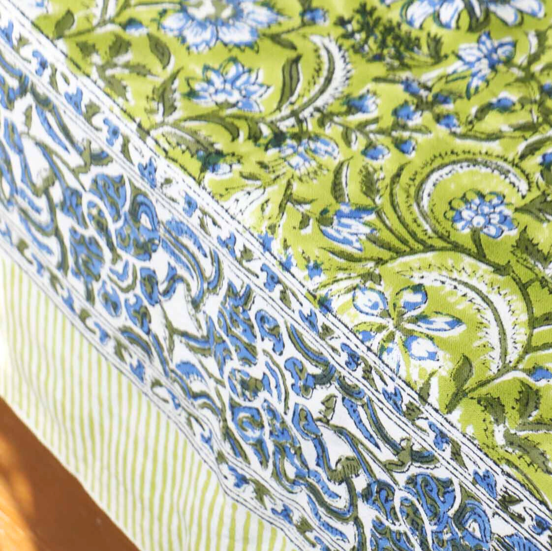 Phulwari Green - Handblock Bedsheet (100x108 Inches)