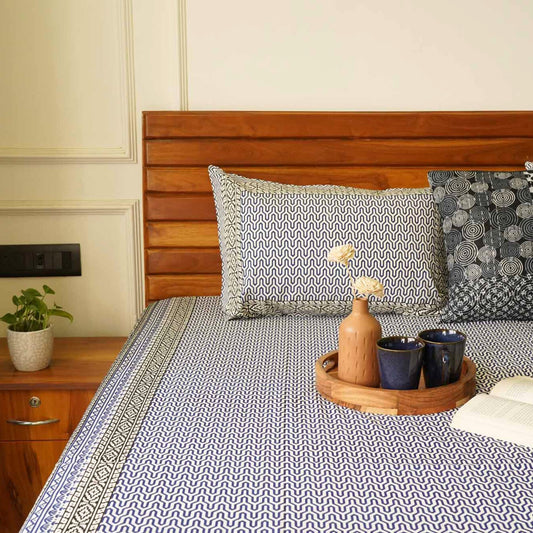 Maze - Blue – Flat I Fitted Bedsheet (90x108 Inches)