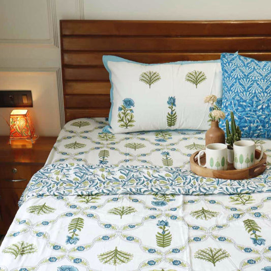 Double Bed Reversible Mul Dohar – Krisha Blue
