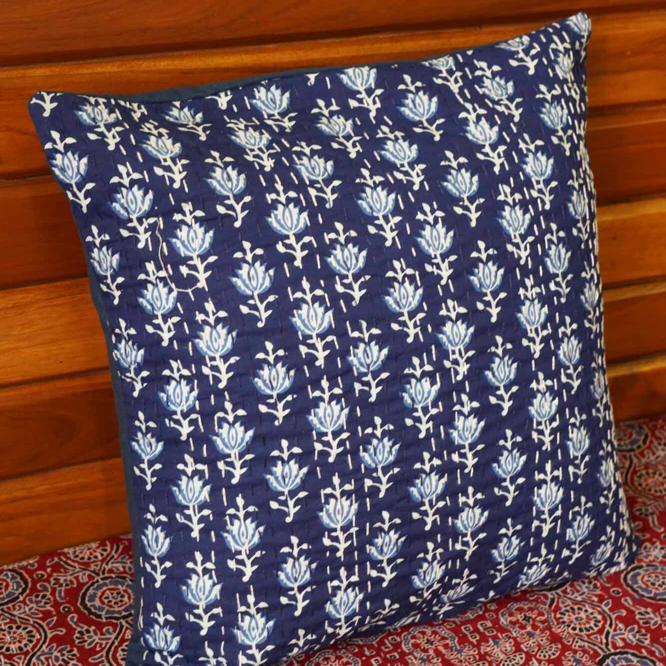 Kamal - Indigo Kantha Stitch Cushion Cover