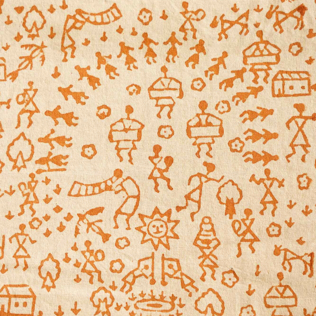 Hand Block Kalamkari Worli Mustard Bedsheet (90x108 Inches)