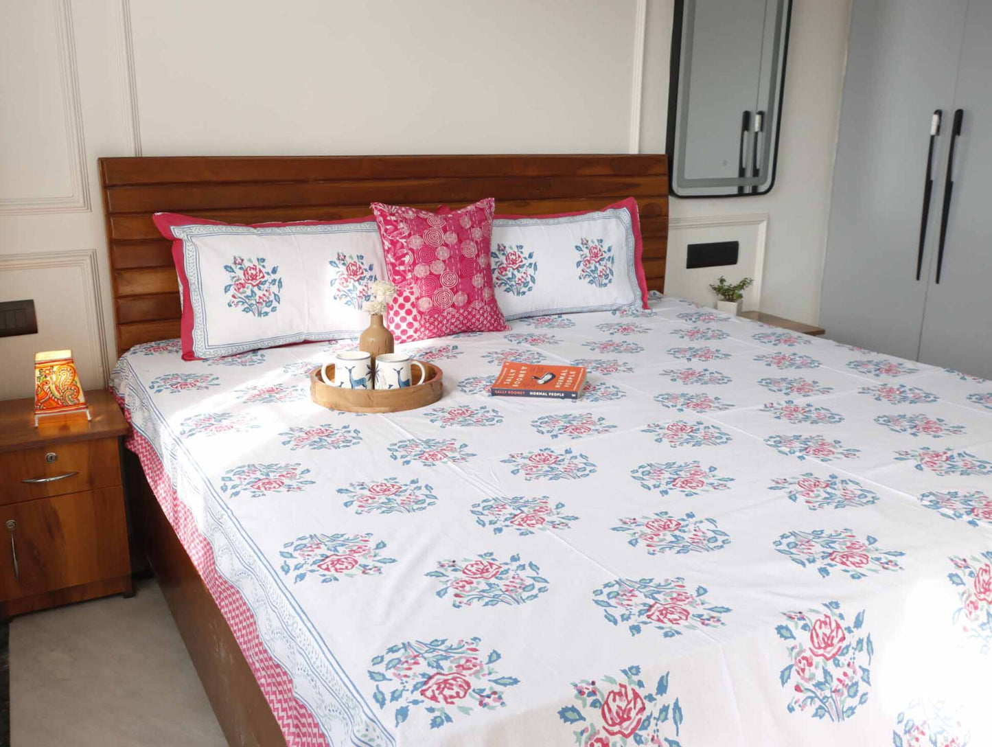 Pink Rose - Flat I Fitted Bedsheet (100x108 Inches)