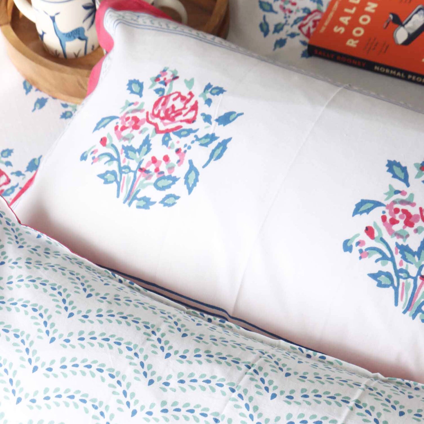 Pink Rose - Flat I Fitted Bedsheet (100x108 Inches)