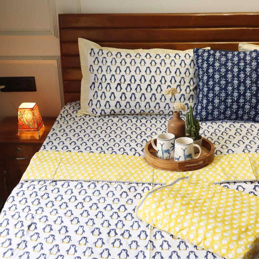 Hand Block Print Mul Dohar – Penguin Blue