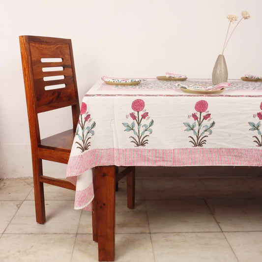Padma Hand Block Six seater Dining Table Cover With Napkins