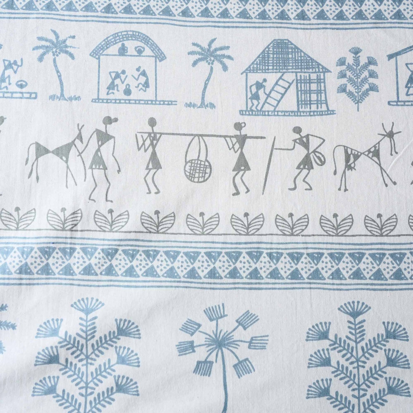 Worli Blue Flat I Fitted Bedsheet (108x108 Inches)