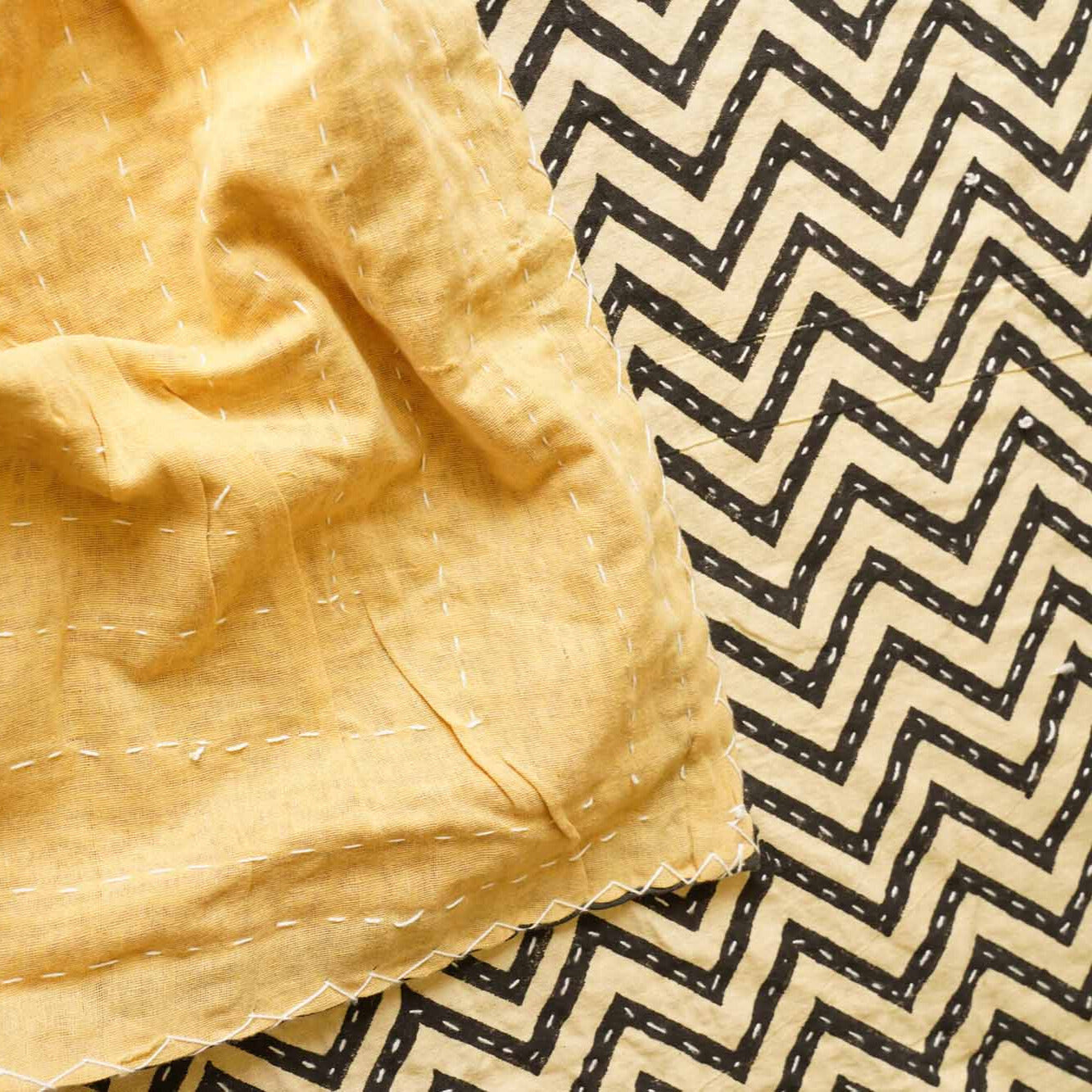 Chevron - Handblock Kantha Stitch Bedcover