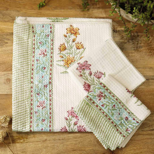 Handblock Printed Waffle Towel - Set of 3 - Baagh